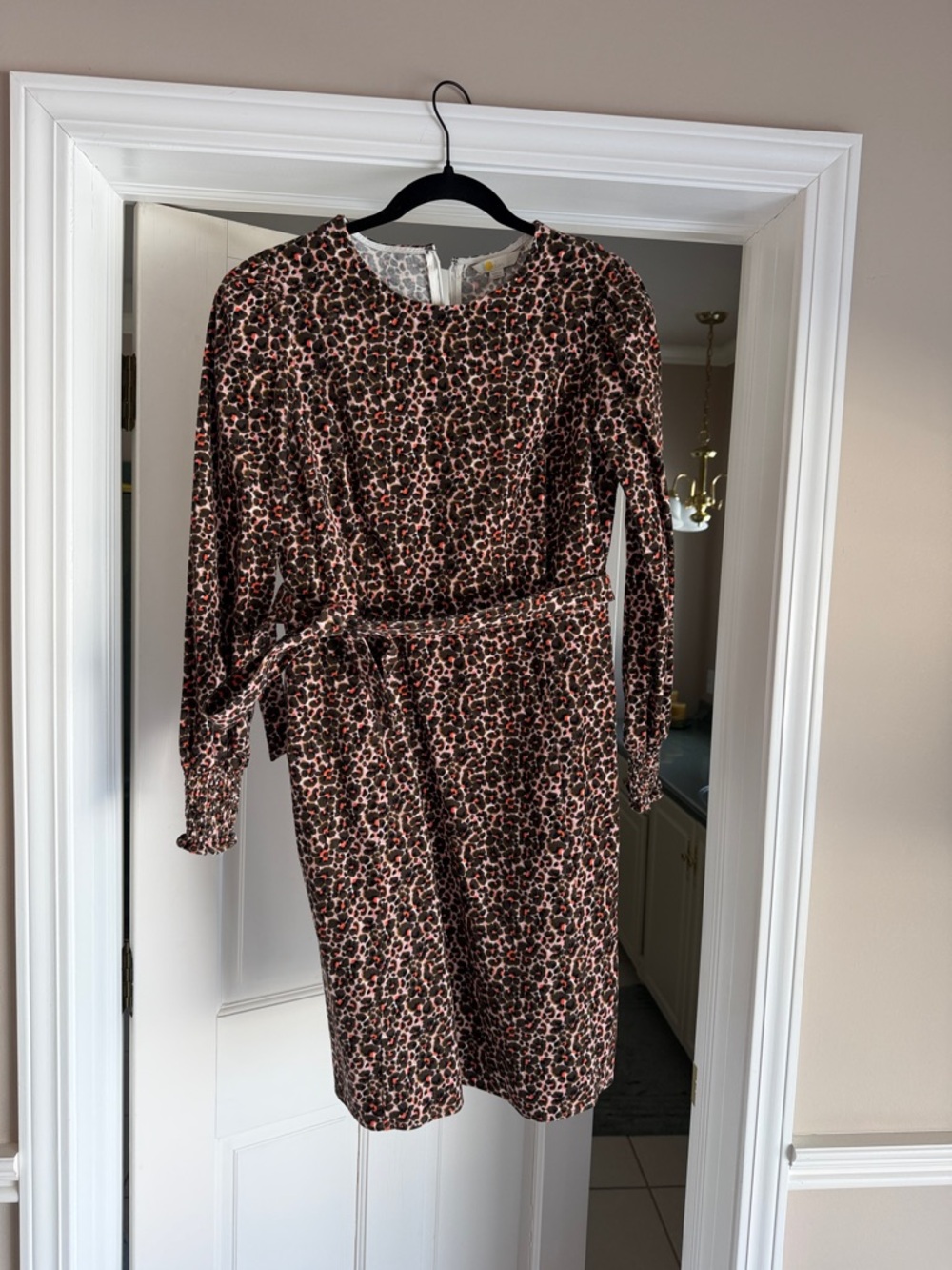 Boden Leopard-Print Long-Sleeve Belted Dress - Pink and Black